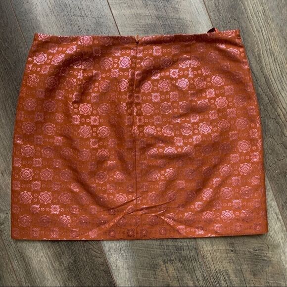 J. Crew Brocade Metallic Mini Skirt Copper Rust Medallion Size 4 - Picture 8 of 9
